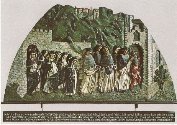 Kanunniken en religieuzen trekken de kerk in bij gelegenheid van de inwijding van de kerk.