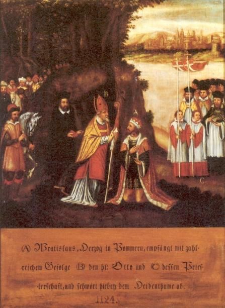 Wratislaus ontvangt Otto met zijn priester met groot gevolg en zweert zijn heidense overtuiging af.