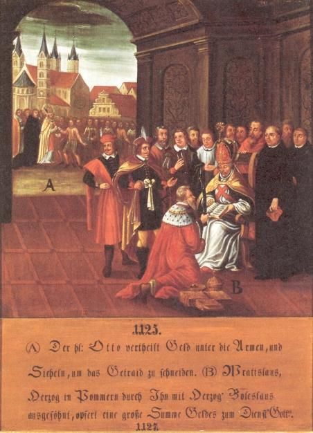 Otto deelt geld uit onder de armen; alsmede sikkels om graan te oogsten. De hertog van Pommeren Wratislaus die zich door Otto's bemiddeling intussen verzoend heeft met hertog Boleslaus, draagt een grote som geld af voor de armen.