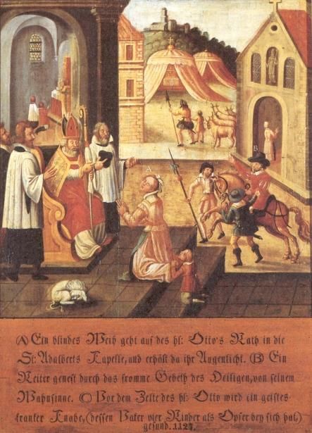 Een blinde vrouw pelgrimeert op Otto's aanraden naar een Sint-Adalbertskapel en herkrijgt daar het licht in haar ogen. Een ruiter wordt op het gebed van de heilige van krankzinnigheid genezen; en voor de tent van Otto wordt een geestesziek jongetje gezond; diens vader kan de vier runderen die hij als offer had meegebracht, weer mee naar huis nemen.