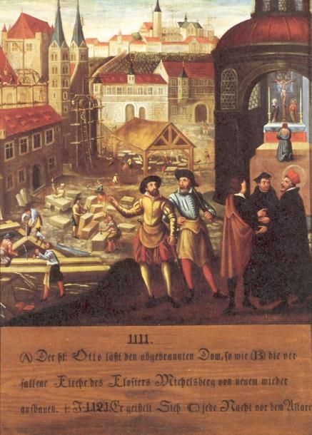Otto zet zich aan het werk; hij herstelt de afgebrande Dom en de in verval geraakte kerk van de Michaëlsberg. Elke nacht dient hij zichzelf bij wijze van versterving geselslagen toe.