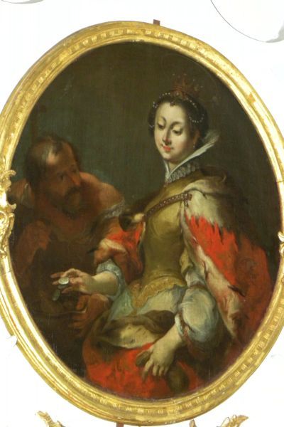 Elisabeth met haar vertrouweling (?) en een hostie in de hand. va 1760, schilderij.
