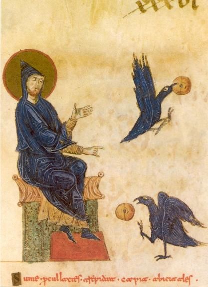 Raven nemen bij Benedictus vergiftigd brood weg.