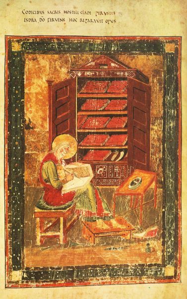 13e(?) eeuw, handschriftverluchting (Codex Amiatinus).