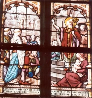 Hoe Sint Thurien in de geopende hemel engelen de ark van het verbond zag dragen, en hoe hij op die plek een herinneringskruis oprichtte.