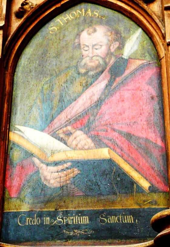 Thomas met onderschrift: 'Credo in Spiritum Sanctum' (Ik geloof in de Heilige Geest).
