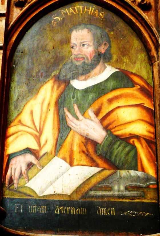 Matthias met onderschrift: 'Vitam aeternum. Amen' (het eeuwig leven. Amen).