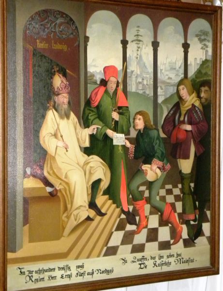 [in het jaar achthonderd tweeëndertig regeert heer Ernst, vorst van Nordgau, te Lauffen - door hem geschonken door zijne majesteit de keizer.']
