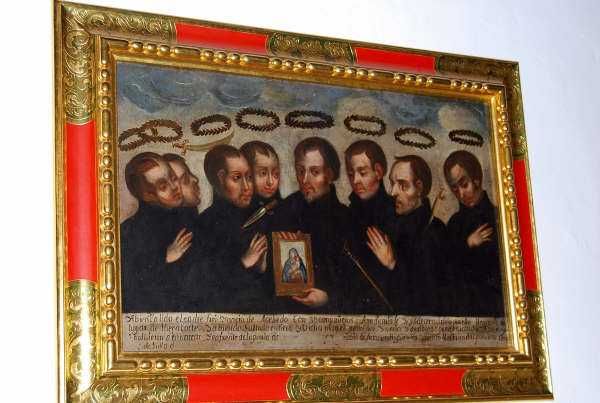 Schilderij in locale kerk. De Z. Ignatius de Azevedo is herkenbaar aan de Madonna-afbeelding die hij vasthoudt. Canarische eilanden, La Palma, Tazacorte. (met dank aan Wim Dellaert, woonachtig op La Palma).