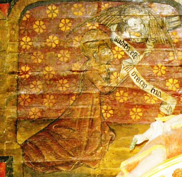 Een engel verkondigt Margareta dat haar gebed is verhoord . ('audita est oracio tua'). Zij had nog toestemming gevraagd een gebed te zeggen. Zij had voor zichzelf gebeden, voor haar vervolgers en voor hen die door het zien van dit alles haar naam zouden aanroepen. Met name vroeg zij dat vrouwen die in barensweeën haar naam zouden aanroepen, zonder verder letsel of gevaar hun kind ter wereld zouden brengen.