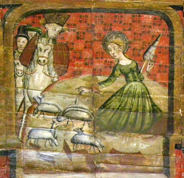 Margareta is herderin. Olibrius is bij de eerste ontmoeting verliefd.