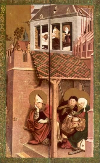 Lazarus, Maria en Martha brengen in een portiek van rijke mensen de nacht door.