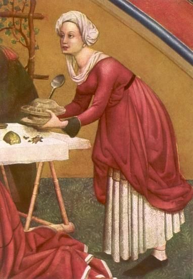 Maria bedient aan tafel.