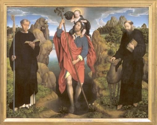 Midden: Christoforus. Links: Maurus. Rechts: Aegidius (= Gilles).