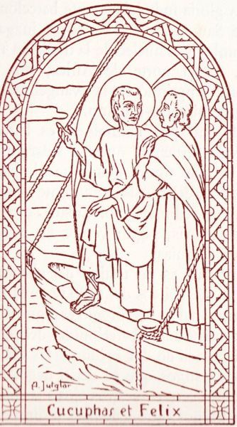 Sint Cucufas en Sint Felix. Het is de dichter Prudentius die een geschiedkundig gesproken betrouwbare bron vormt voor deze twee belangrijke christenen. En wel in de vierde hymne van zijn 'Peri Stephanoon': 'Felix, martelaar in Gerona († 304; feest 01 augustus), en Cucufas, martelaar uin Barcelona.' In het martelarenboek van Ado (+ 875) en in de mozarabische liturgie wordt gezegd dat het Afrikanen waren, afkomstig uit de stad Scillis, die ook door andere martelaren beroemd is. De naam Cucufas heeft inderdaad iets Afrikaans. Sinds de 7e eeuw is hij geaccepteerd in Spanje. Beide martelaren stammen uit het begin van de 4e eeuw.