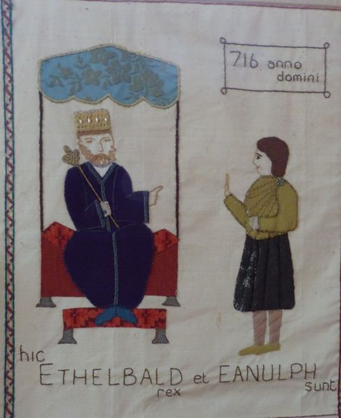 Koning Ethelbald schenkt Bredon aan zijn verwant Eanulf Ca 2000, naaldwerk