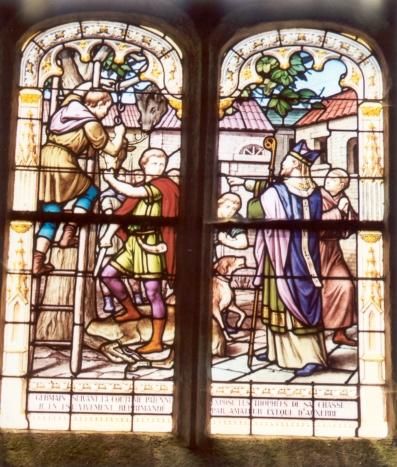 Volgens de toenmalige heidense gwoonte stelt Germanus zijn jachttofeeën ten toon. Hij wordt ernstig berispt door bisschop Amator van Auxerre.