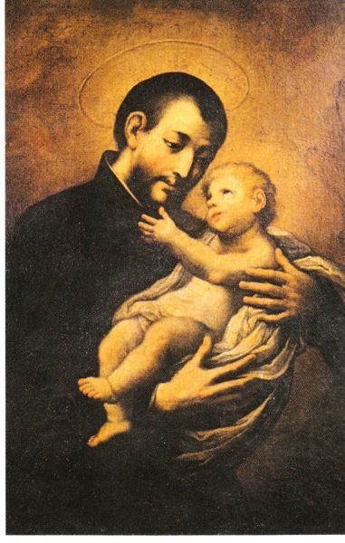 Het traditionele beeld van Pater Cajetano gaat terug op het visioen dat hij mocht hebben. Bij die gelegenheid zou hij het Kind hebben mogen vasthouden. Italië.