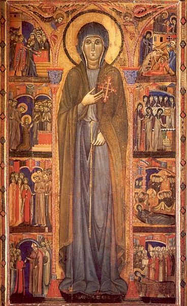 icoon met taferelen uit het leven van Clara. Basiliek H. Clara.