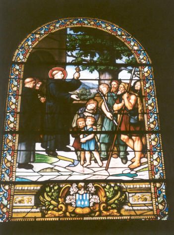 St Armel verkondigt het evangelie aan de plaatselijke bevolking.