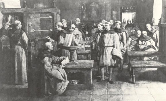 Onderschrift: Geert Groote en de broeders des gemeenen levens.