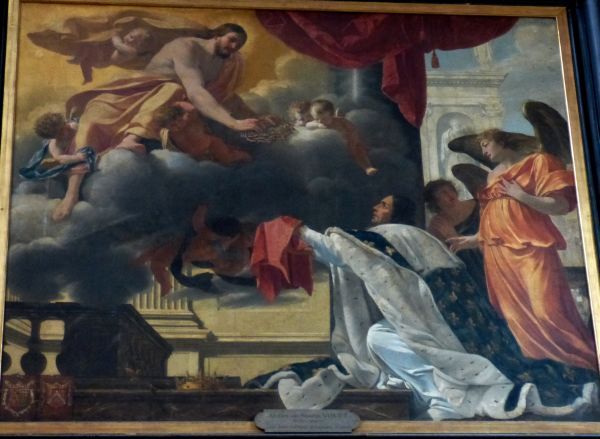Christus reikt vanuit de hemel zijn doornenkroon aan koning Lodewijk de Heilige.