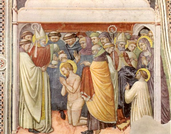 Augustinus laat zich door Ambrosius dopen.