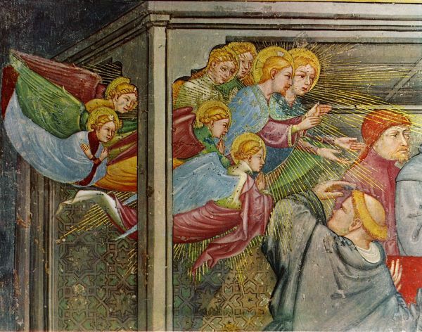 Dood van Augustinus (detail: op voorgrond op rug gezien: de schilder).