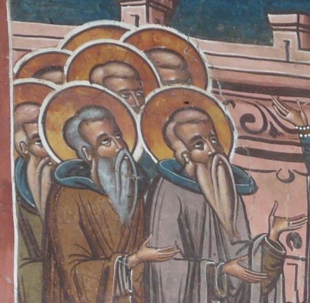 Akathistos-hymne Detail van voroge afbeelding.