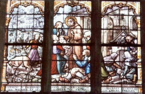 Hoe Sint Trégonnec in zijn kluizenarij te Plégonnec ziekte en koorts geneest en dolle honden verjaagt.