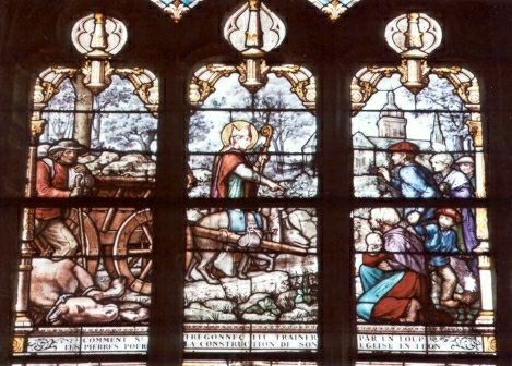 Hoe Sint Trégonnec een wolf als terkdier gebruikt om de stenen aan te voeren voor debouw van de kerk in Léon.