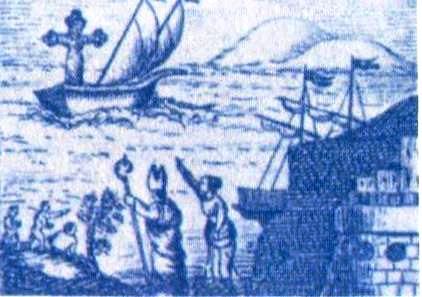 De bisschop plaatst het in de haven van Joppe op een stuurloos schip zonder bemanning en het schip vaart af.