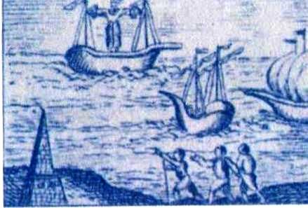 Het schip vaart de haven van Luni voorbij...