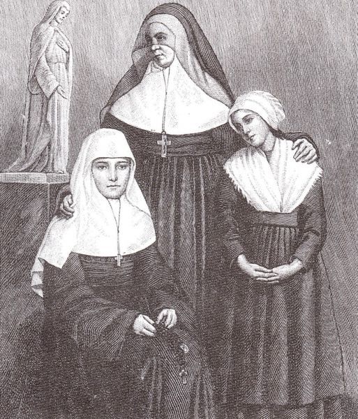 Emilie met een wees en een novice. Frankrijk