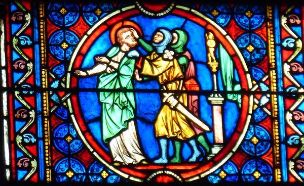 Eustachius gearresteerd. 13e/19e eeuw, glasschilderkunst.