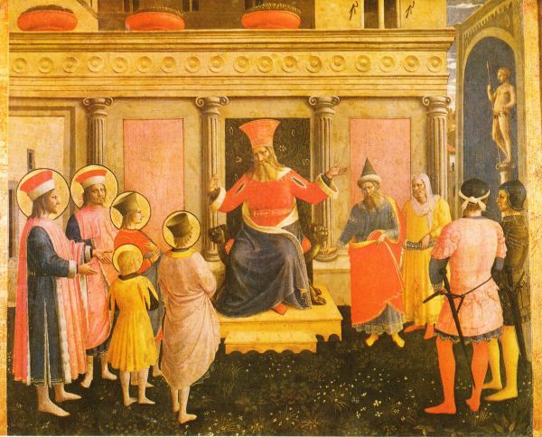 Cosmas & Damianus en hun broers voorgeleid aan rechter Lysias.