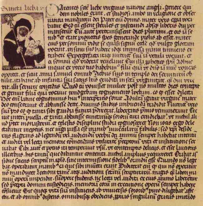 De hier vertaalde brief van Lioba in een handschrift uit ongeveer 780. De brief moet dus rond haar sterfjaar zijn afgeschreven. Waarschijnlijk toen reeds als een kostbare herinnering aan een heilig mens. In: Josef Leinweber 'St. Lioba. Leben und Wirken. Text und Bildauswahl von - . Herausgegeben vom Bistum Fulda zum 1200. Todestag der hl. Lioba' Fulda, Fleischmann, 1980 pp:12-15.