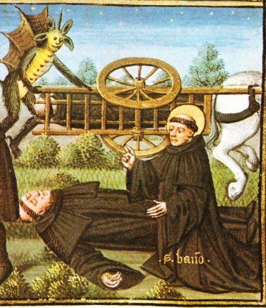 Bavo wekt Attinus ten leven die (door toedoen van de duivel) onder zijn kar terecht was gekomen.
