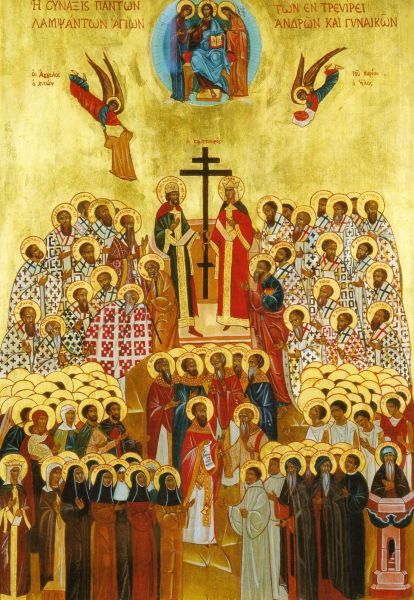 Thyrsus in de groep boven de pilaarheilige rechts