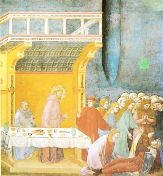 Na terugkomst wordt hij in Celano bij een ridder-weldoener aan tafel genodigd. Voor de maaltijd verzinkt Franciscus enige ogenblikken in gebed. Vervolgens adviseert hij zijn gastheer te biechten, omdat hij niet hier, maar elders de maaltijd zal gebruiken. De man doet wat hem gezegd wordt. De maaltijd is nog maar nauwelijks begonnen of hij wordt getroffen door een hartaanval en sterft.