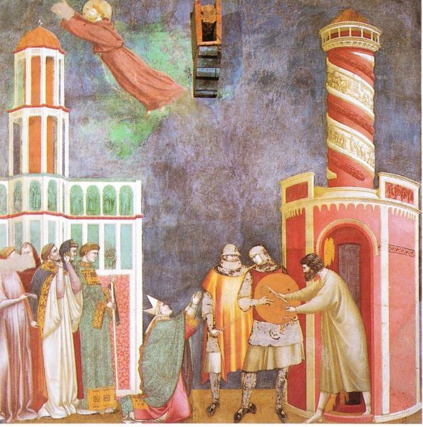 Ten tijde van paus Gregorius ix zat er in Rome een man gevangen. Pietro heette hij. Hij was beschuldigd van ketterijen. De paus had hem laten opsluiten. Er was geen ontsnappen meer aan. Op de vooravond van Sint Franciscus' feest begon de man de heilige aan te roepen. Dat hij intussen bekeerd was van zijn ketterse ideeën en of de heilige medelijden met hem wilde hebben. Tegen de avond van het feest verscheen Franciscus zelf. Ontdeed de man van zijn boeien en nodigde hem uit de gevangenis te verlaten. Maar Pietro was zo geschrokken dat hij het op een brullen zette. De bewaarders kwamen eraan en toen zij zagen water gebeurd was, gingen zij dat aan de paus vertellen. Deze kwam zelf kijken. De gebroken boeien werden hem getoond en met de omstanders loofde hij God en de heilige Franciscus om zo'n groot wonder.