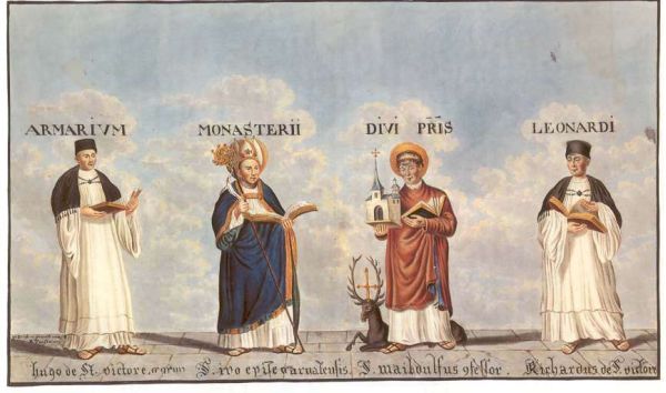 Van links naar rechts: Hugo van St-Victor, Ivo van Chartres, Meinulf van Paderborn, Richard van St-Victor.