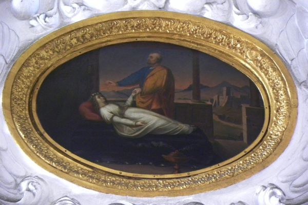 Petrus wekt Tabtiha op uit de dood (Handelingen 09,36-43).