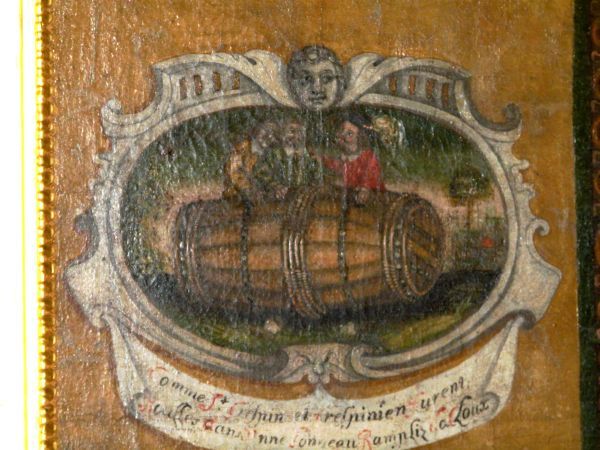 Crispinus en Crispinianus in een ton gestopt.