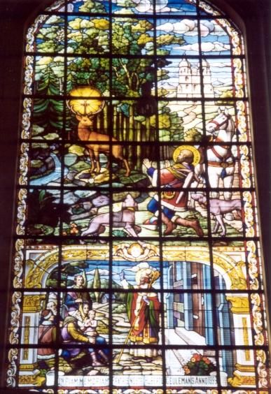 Boven: Christus verschijnt aan Hubertus Onder: Hubertus verkondigt het evangelie.