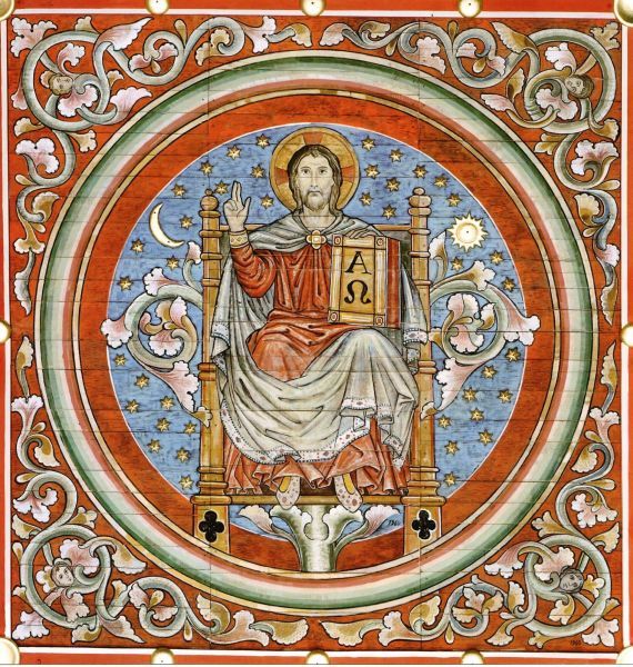 Duitsland, Hildesheim, Michaelikirche, Bekroning Boom van Jesse: Christus Albeheerser.