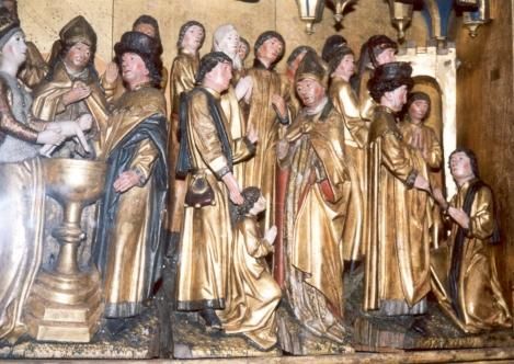 Links: Leonardus' doop Midden: Leonardus' opvoeding Rechts: Leonardus' verzoek omvrijlating van gevangenen.
