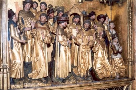 Links: Leonardus' weigering van bisschopsambt Midden: Leonardus door koning ontvangen Rechts: Leonardus bedankt door koningin vanwege voorspoedige geboorte zoon.