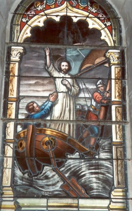Op weg naar Rome stilt Sint Mathurin een storm op zee.