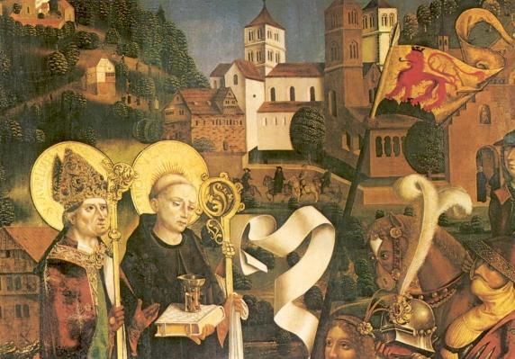 Links met mijter: Aurelius van Armenië Rechts: Benedictus.